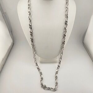 Vintage‎ Monet Silver Tone Figaro Link Chain Necklace Long Jewelry